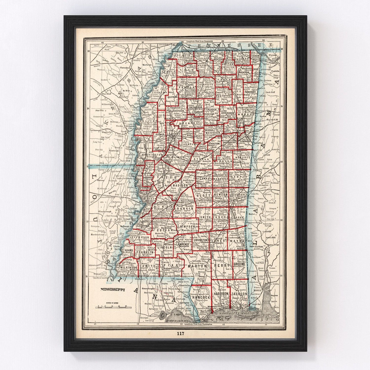 Mississippi Vintage Map 1893