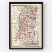 Mississippi Vintage Map 1893