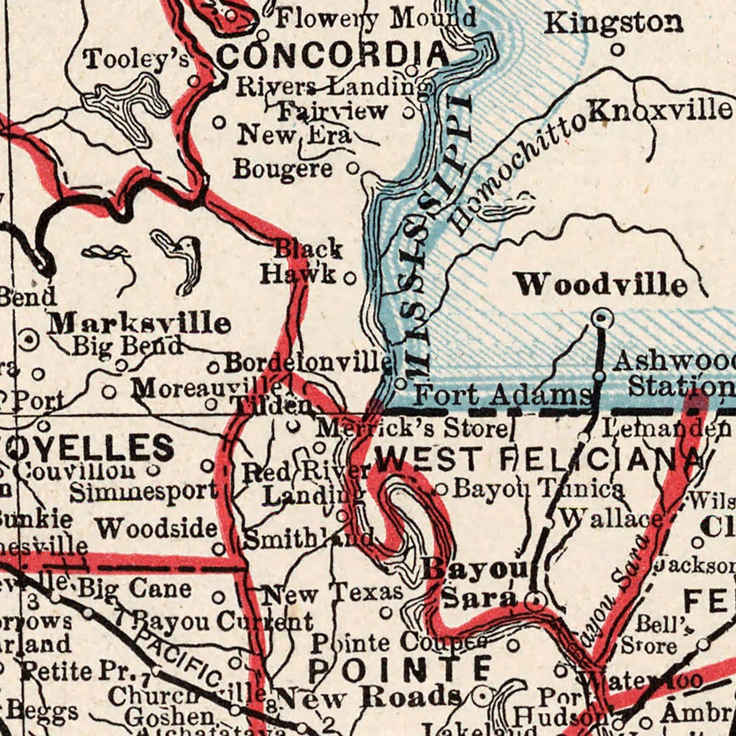 Restored historic details from the 1893 state map of Louisiana, Louisiana