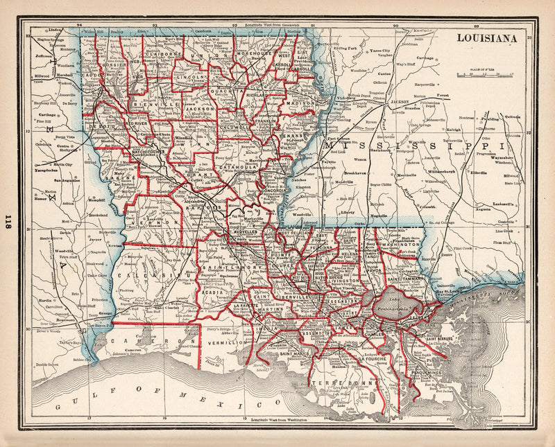 Size comparison using Vintage Map of Louisiana 1893