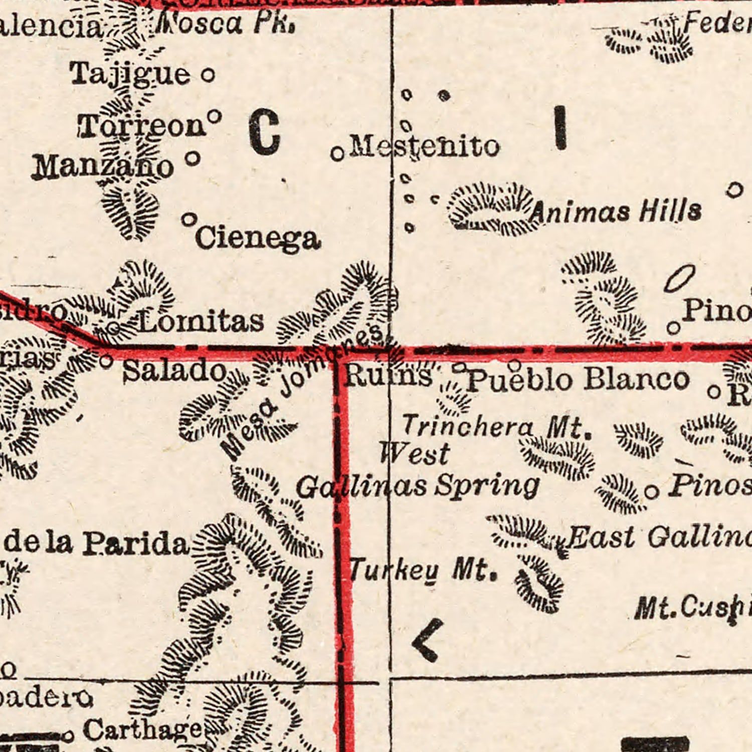 Restored historic details from the 1893 state map of New Mexico, New Mexico