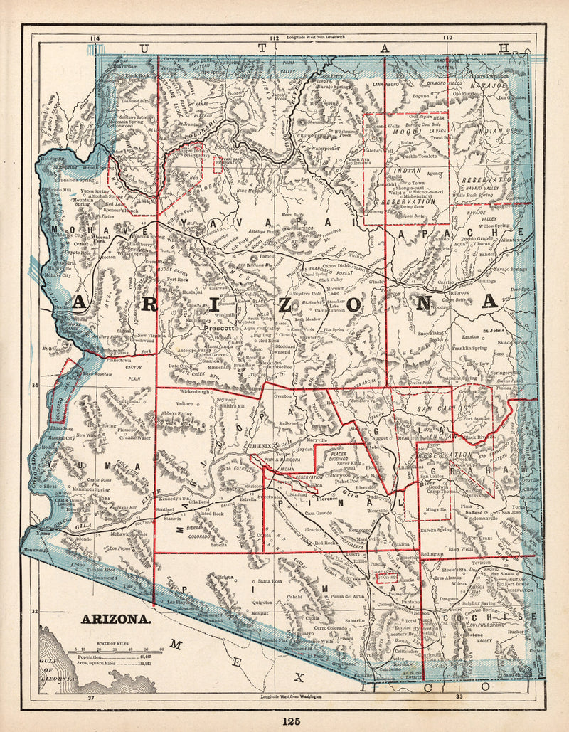 Size comparison using Vintage Map of Arizona 1893