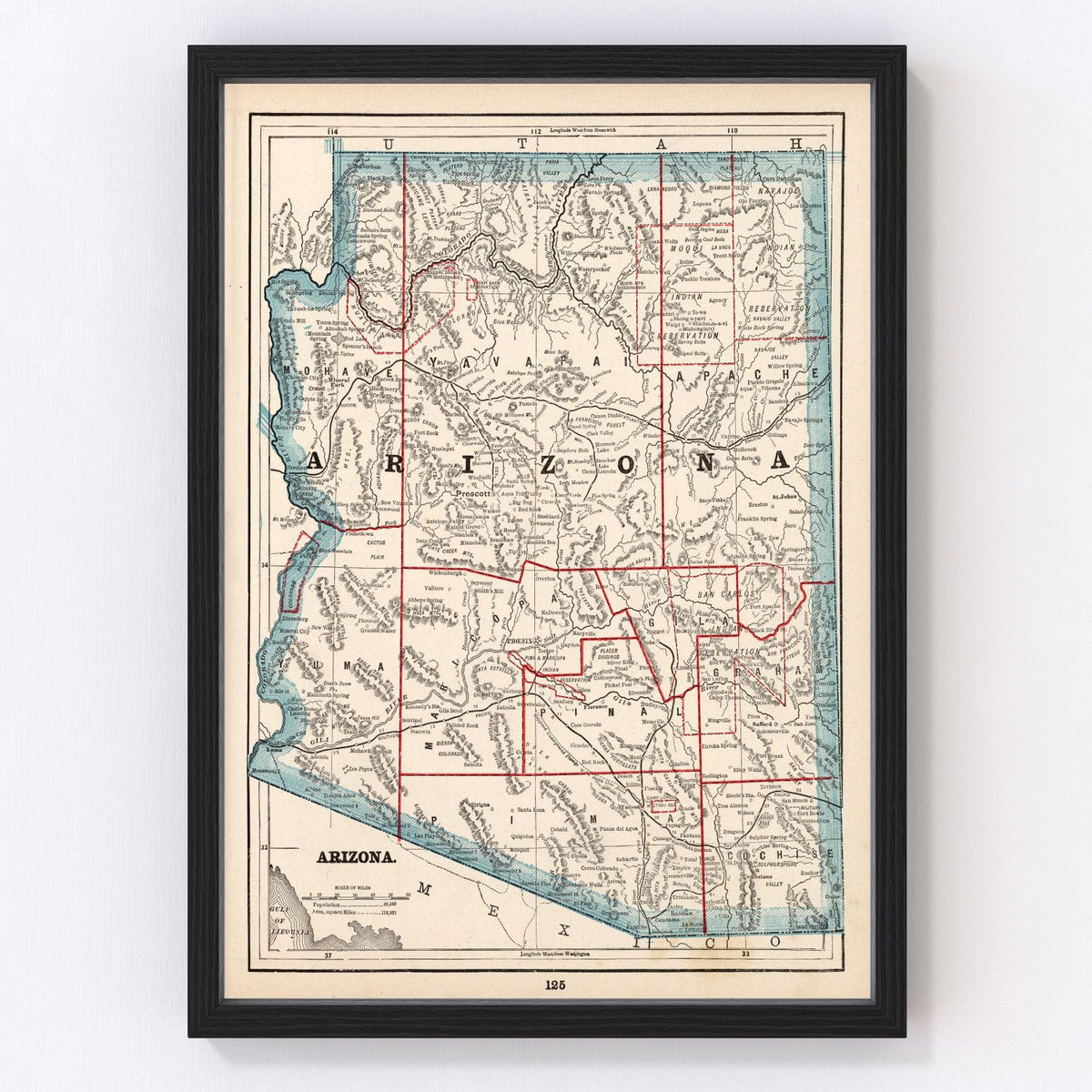 Arizona Vintage Map 1893