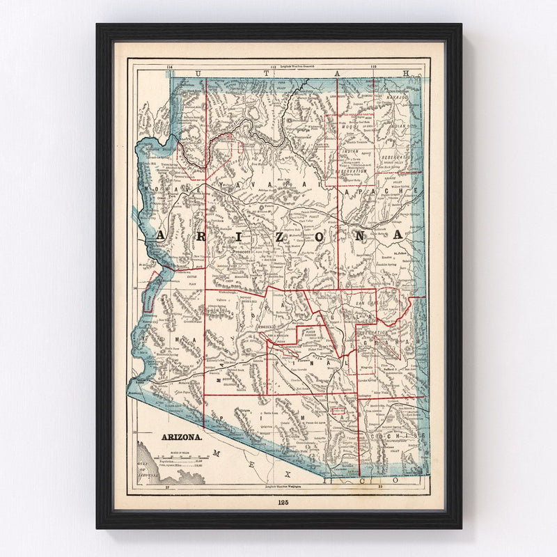 Vintage Map of Arizona 1893