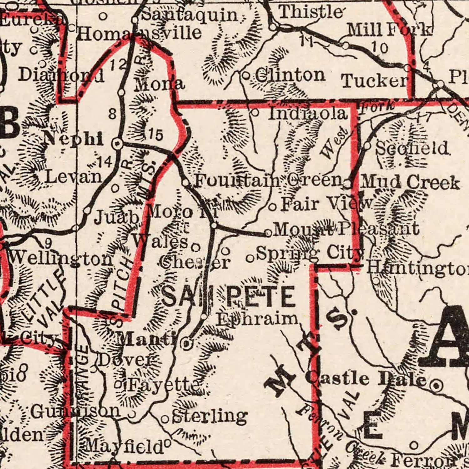 Restored historic details from the 1893 state map of Utah, Utah