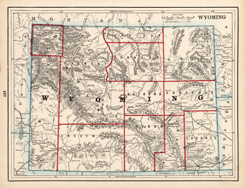 Size comparison using Vintage Map of Wyoming 1893