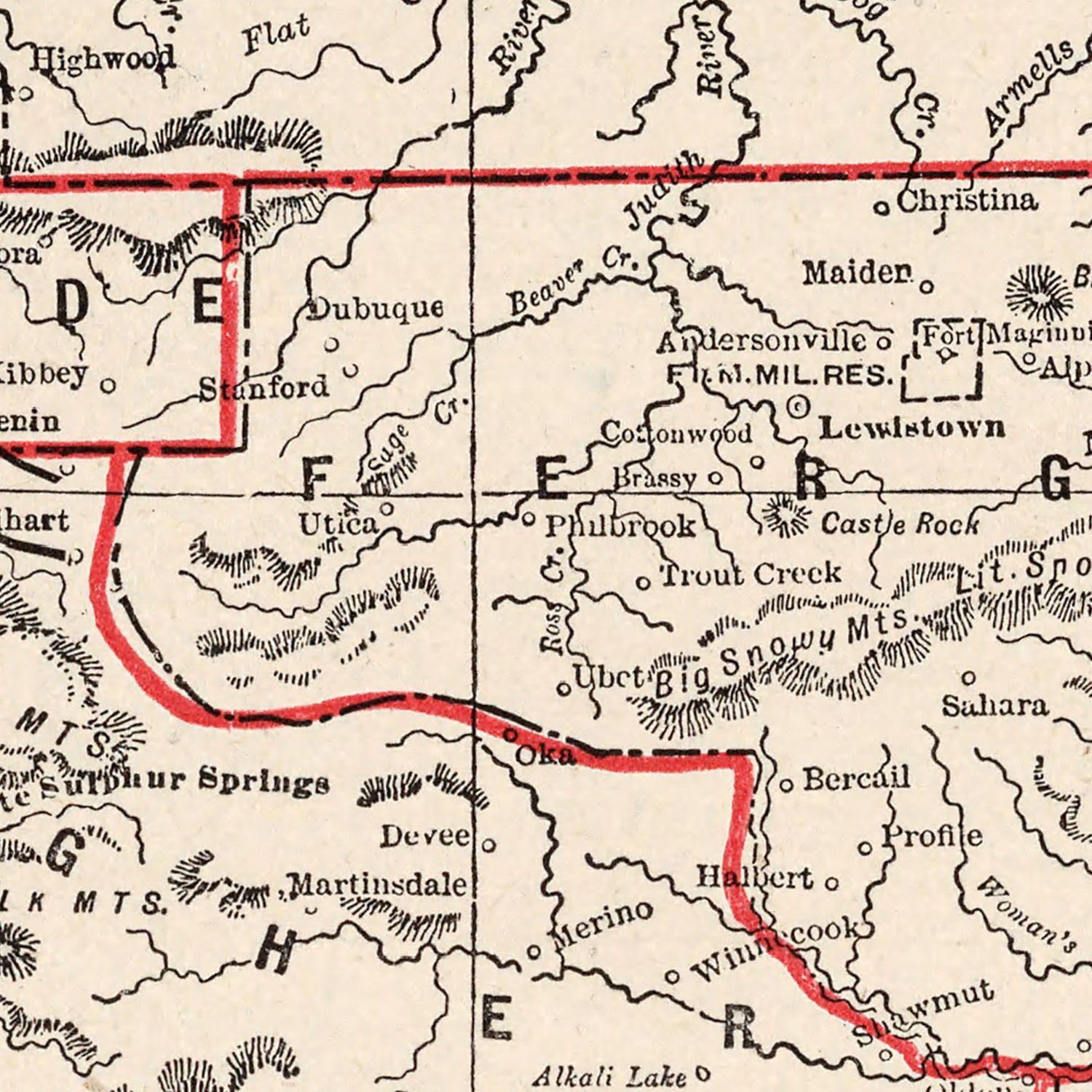 Restored historic details from the 1893 state map of Montana, Montana