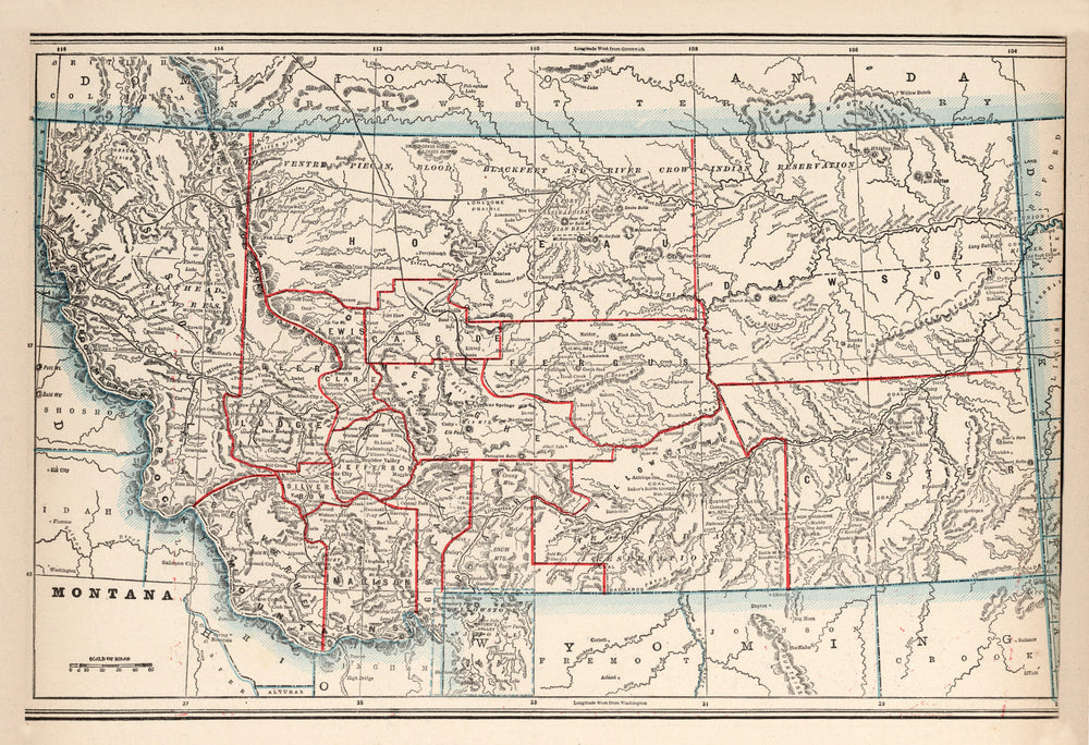Vintage Map of Montana 1893 print style example