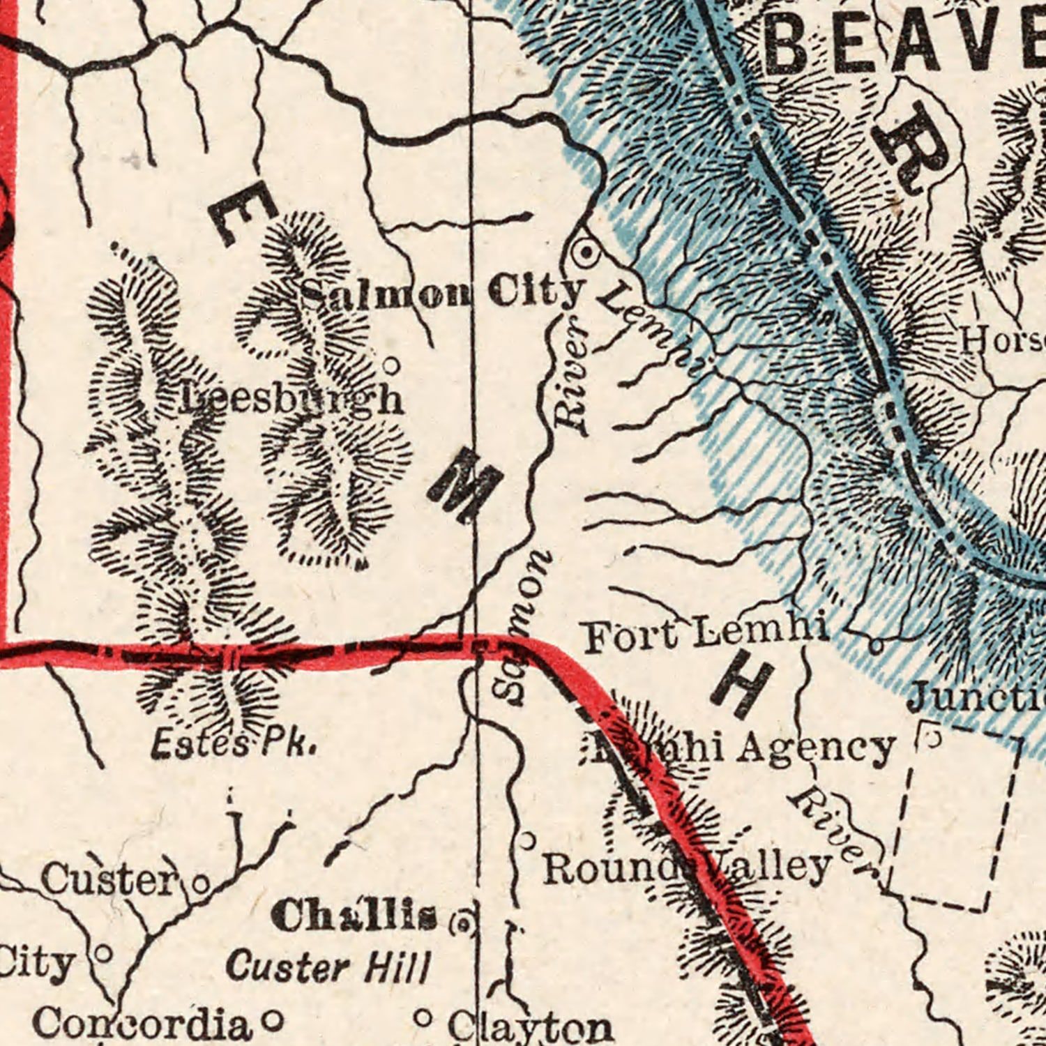 Restored historic details from the 1893 state map of Idaho, Idaho