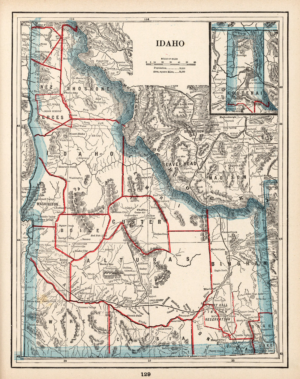 Vintage Map of Idaho 1893 print style example