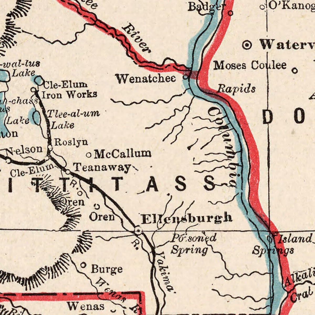 Restored historic details from the 1893 state map of Washington, Washington