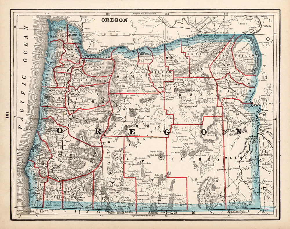 Vintage Map of Oregon 1893 print style example