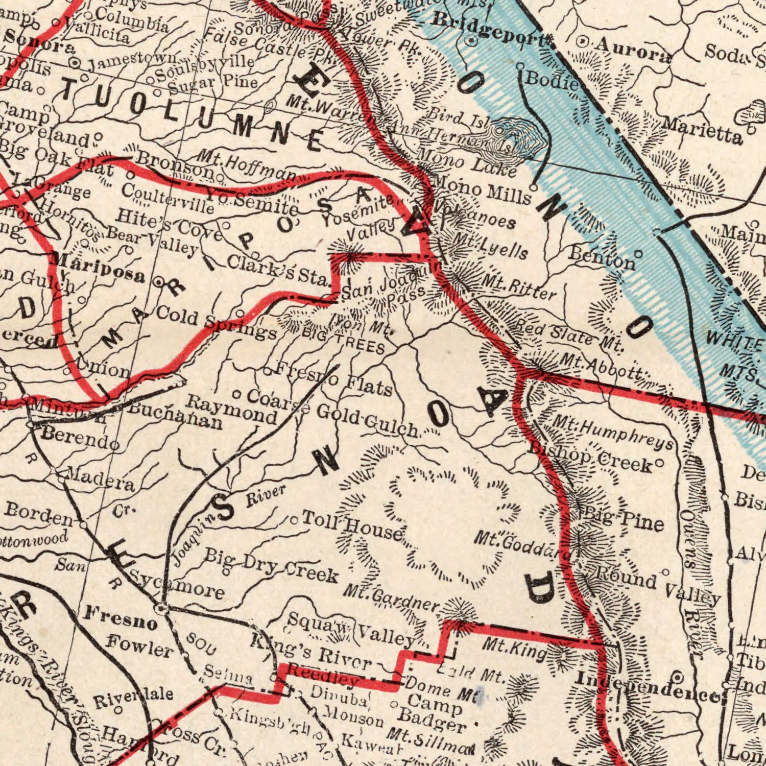 Restored historic details from the 1893 state map of California, California