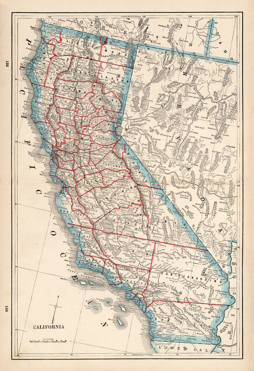 Vintage Map of California 1893 print style example