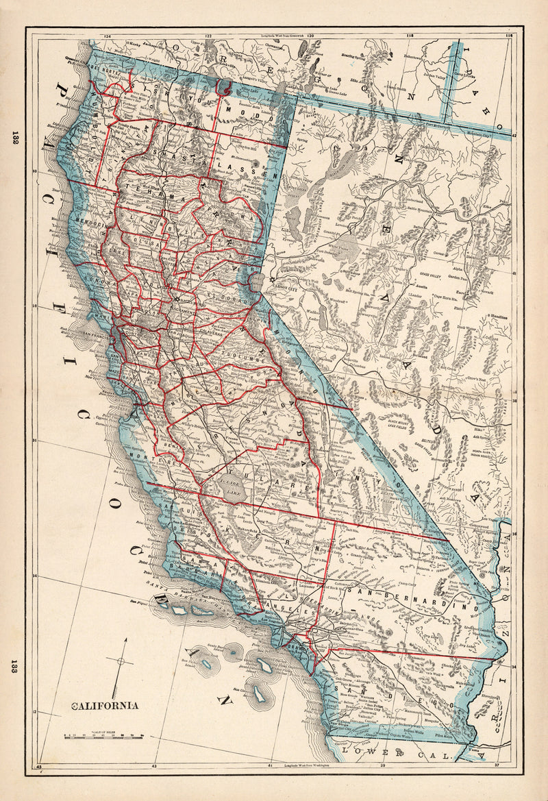 Size comparison using Vintage Map of California 1893