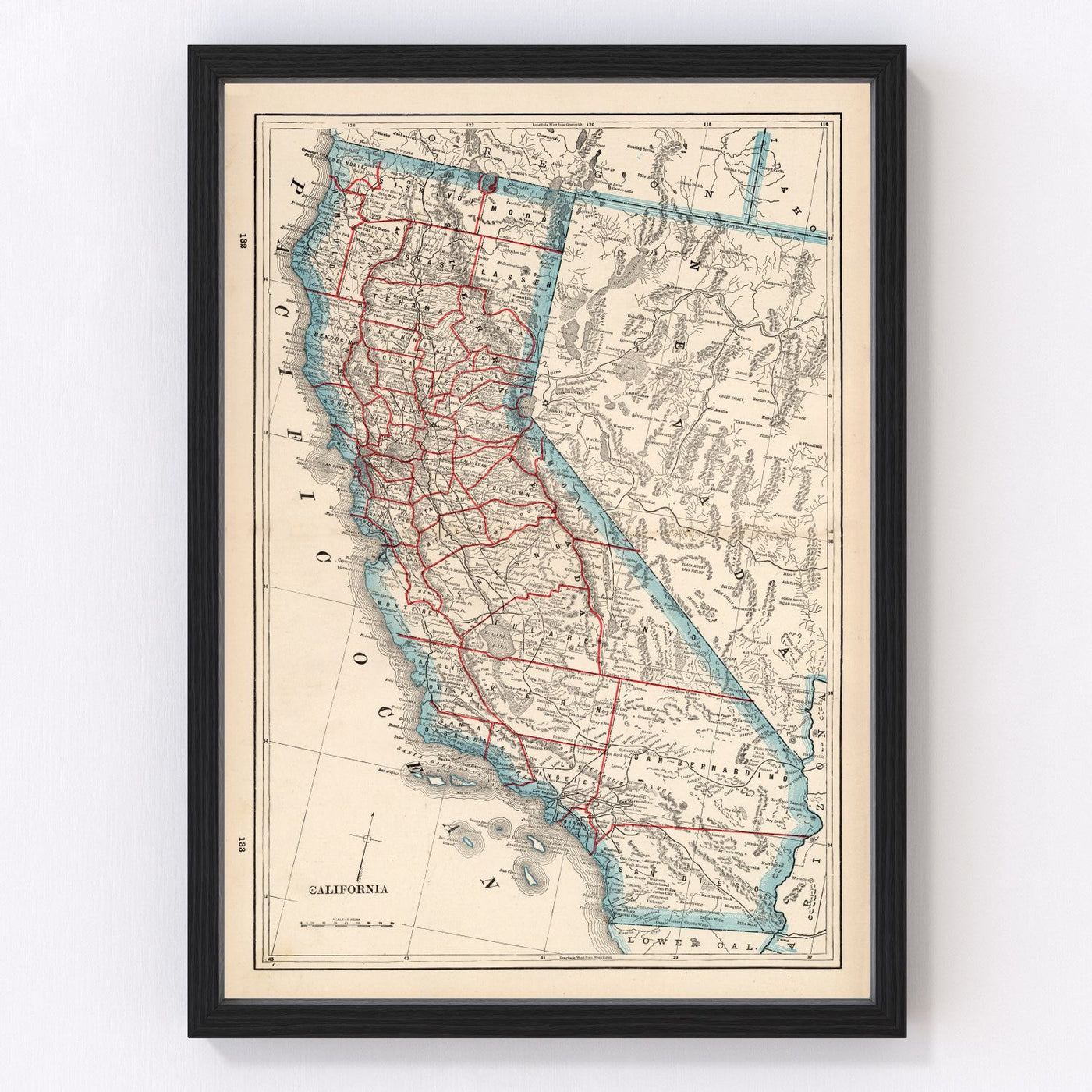 California Vintage Map 1893