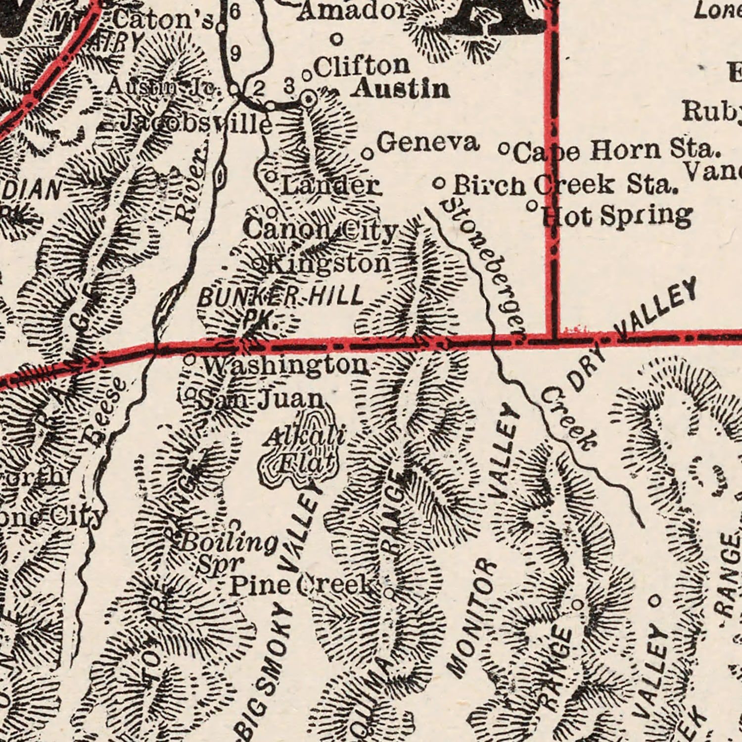 Restored historic details from the 1893 state map of Nevada, Nevada