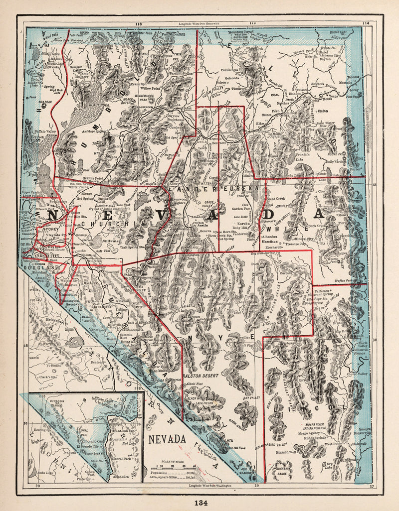 Size comparison using Vintage Map of Nevada 1893