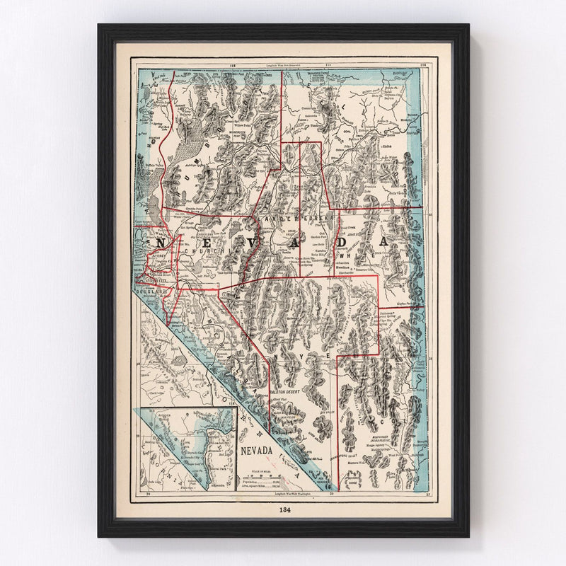 Vintage Map of Nevada 1893