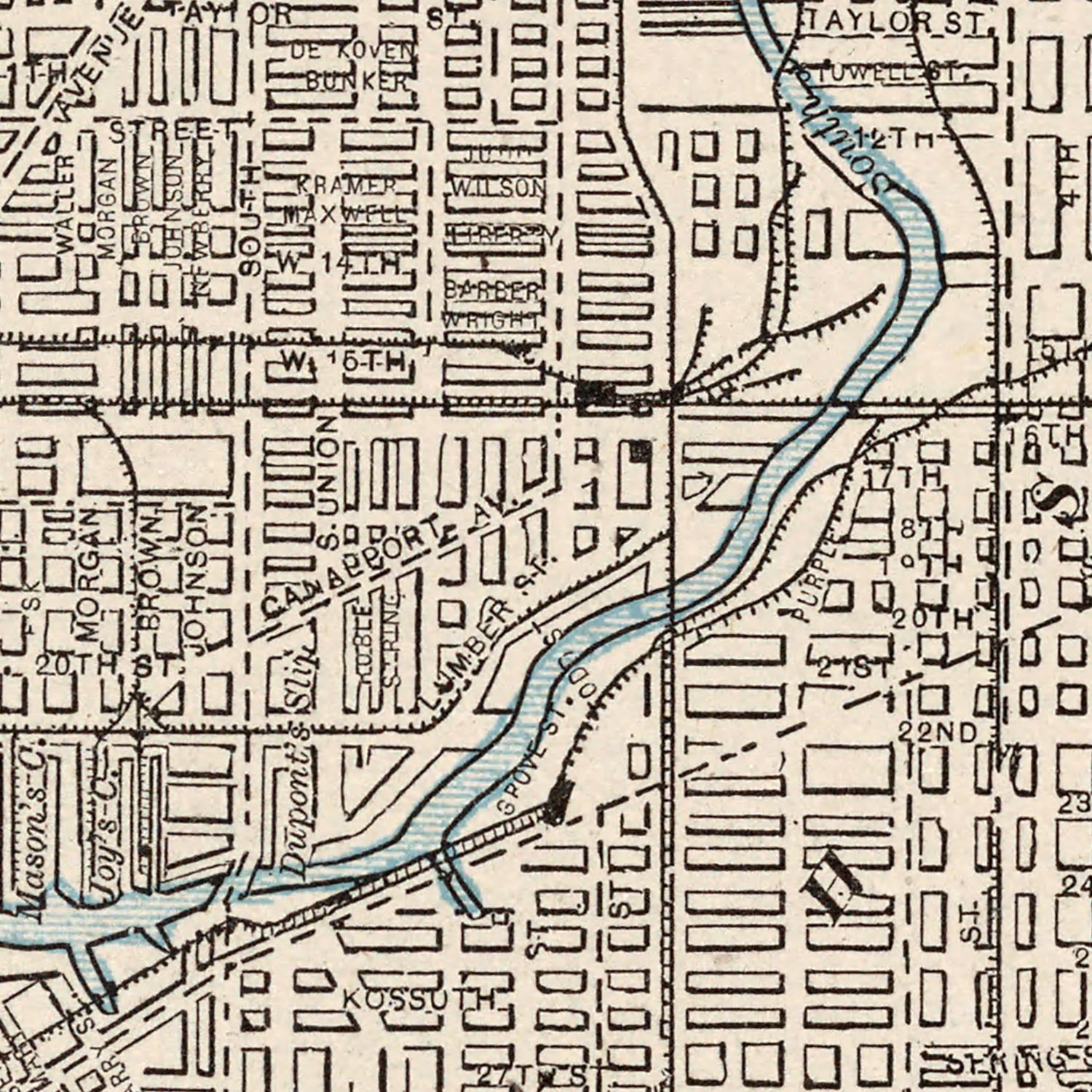 Restored historic details from the 1893 city map of Chicago, Illinois