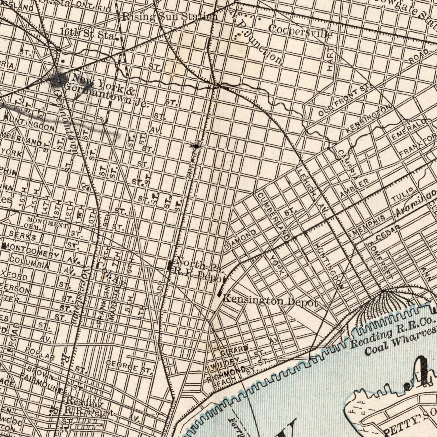 Restored historic details from the 1893 city map of Philadelphia, Pennsylvania