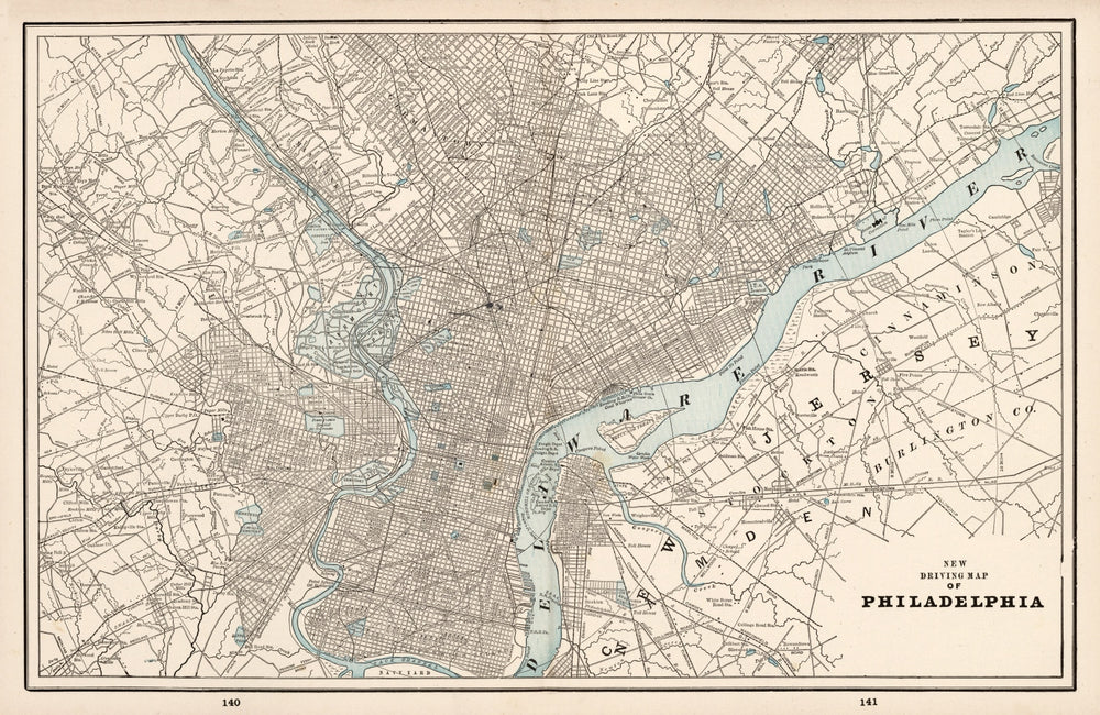 Vintage Map of Philadelphia, Pennsylvania 1893 print style example