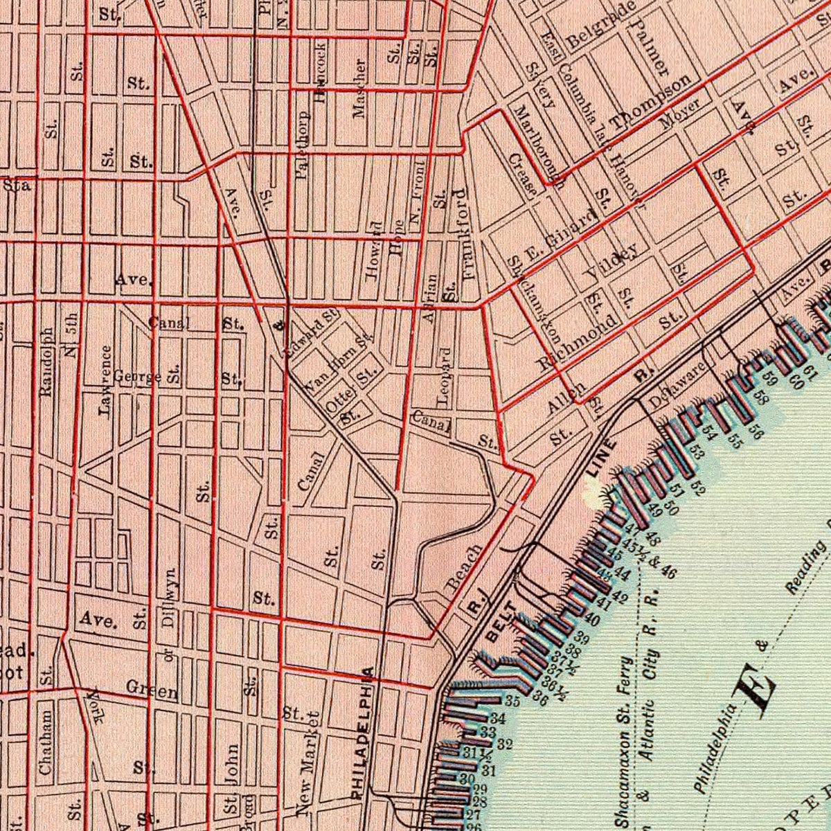 Restored historic details from the 1897 city map of Philadelphia, Pennsylvania