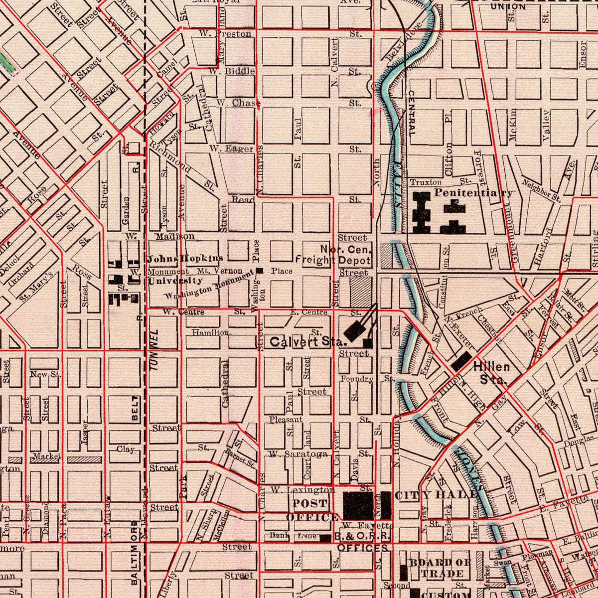Restored historic details from the 1897 city map of Baltimore, Maryland