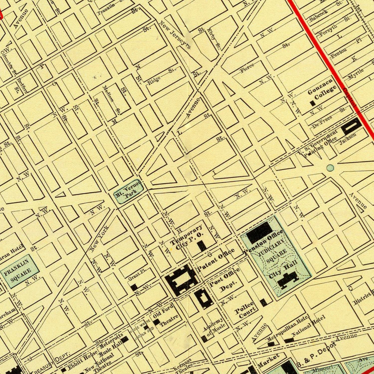 Restored historic details from the 1897 city map of Washington, Washington DC