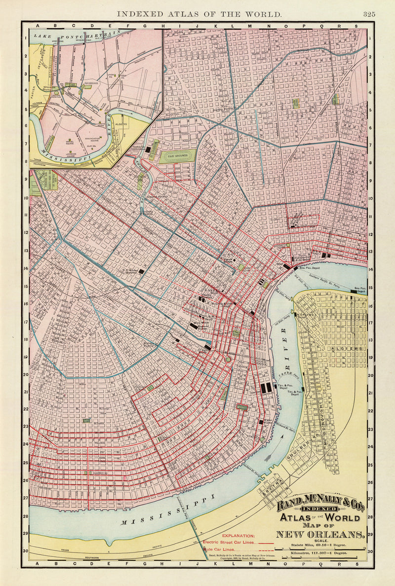 Size comparison using Vintage Map of New Orleans, Louisiana 1897