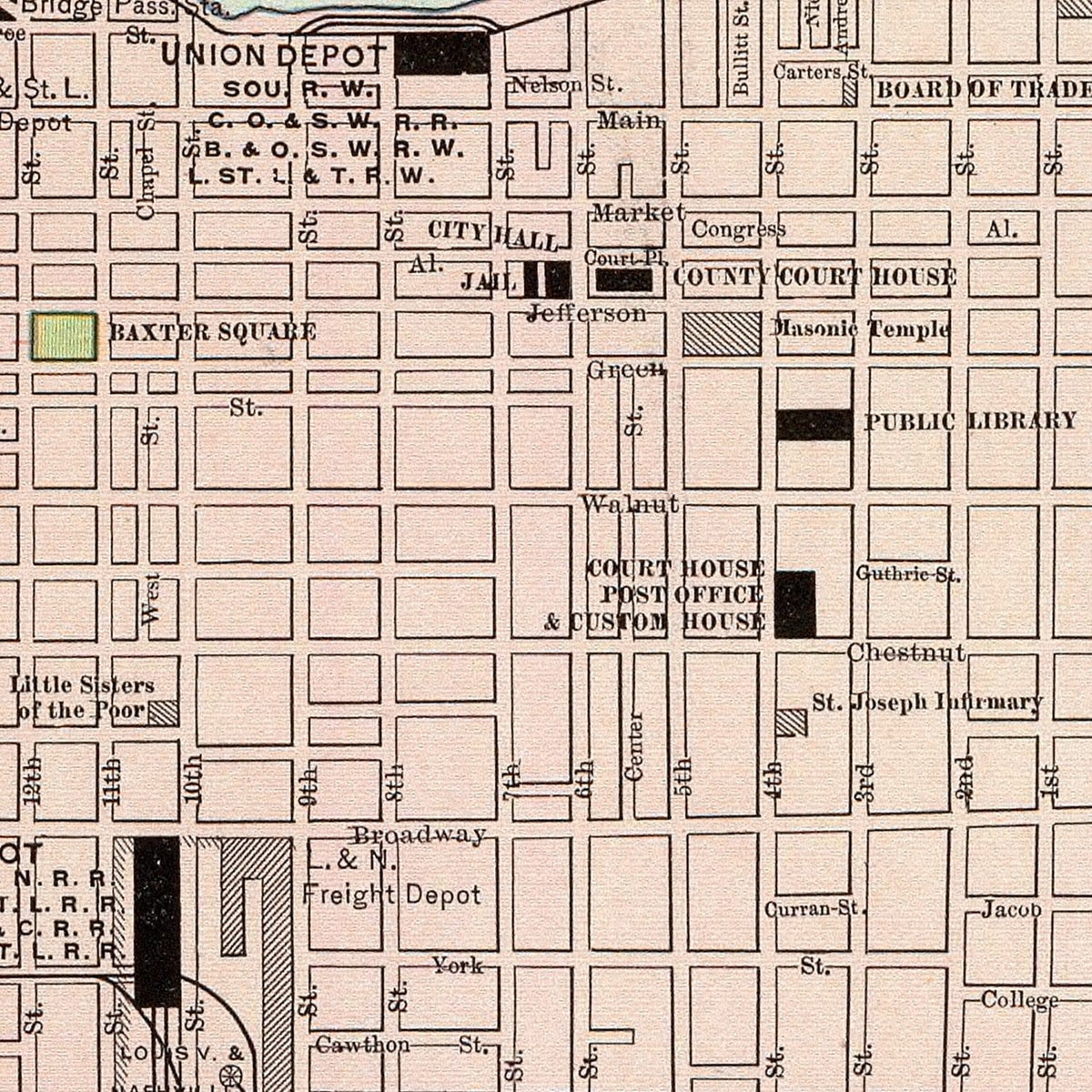 Restored historic details from the 1897 city map of Louisville, Kentucky