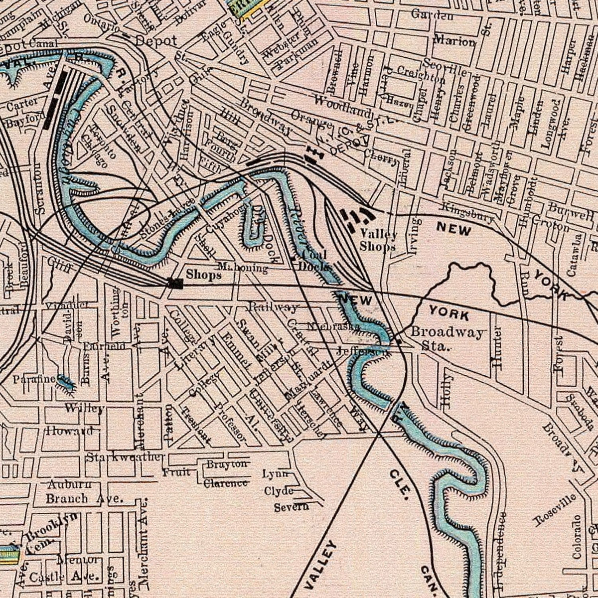 Restored historic details from the 1897 city map of Cleveland, Ohio