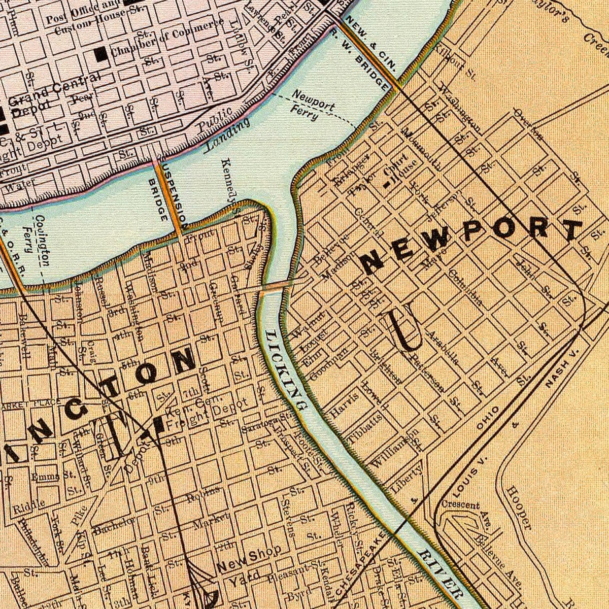 Restored historic details from the 1897 city map of Cincinnati, Ohio