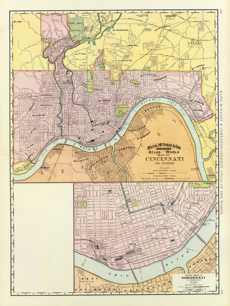Size comparison using Vintage Map of Cincinnati, Ohio 1897
