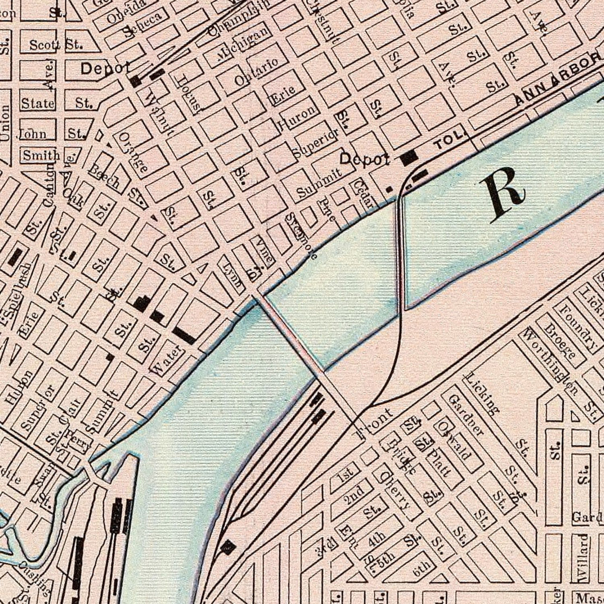 Restored historic details from the 1897 city map of Toledo, Ohio