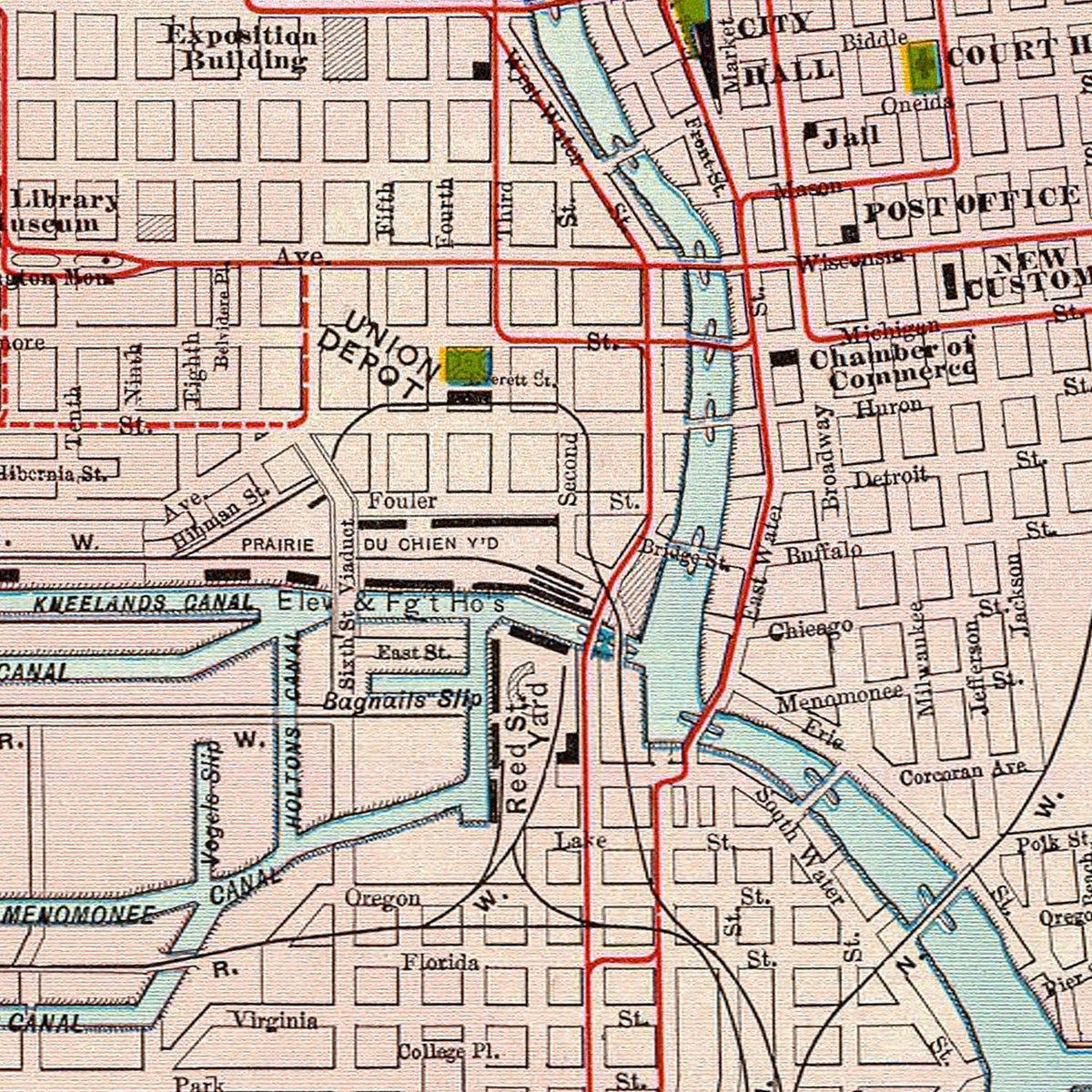 Restored historic details from the 1897 city map of Milwaukee, Wisconsin