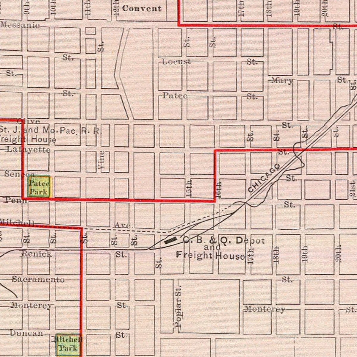 Restored historic details from the 1897 city map of Saint Joseph, Missouri