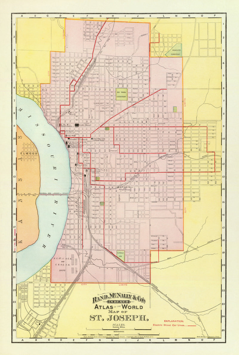 Size comparison using Vintage Map of Saint Joseph, Missouri 1897