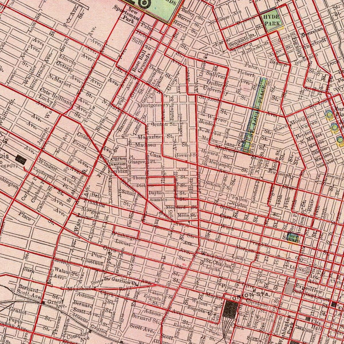 Restored historic details from the 1897 city map of Saint Louis, Missouri
