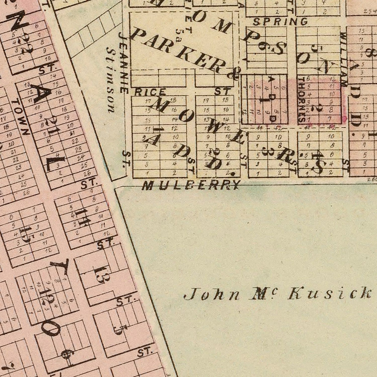 Restored historic details from the 1874 city map of Stillwater, Minnesota