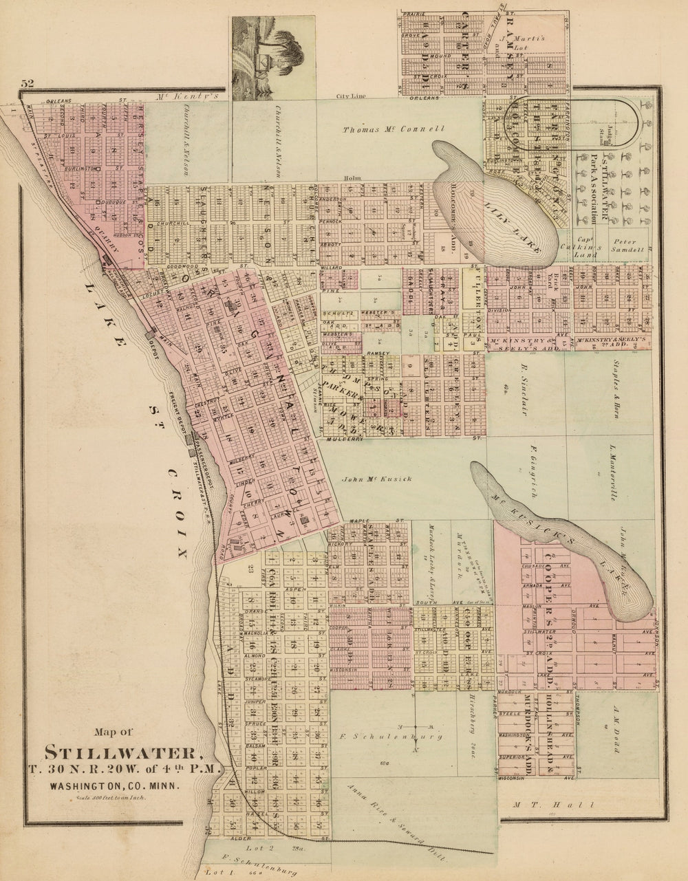 Vintage Map of Stillwater, Minnesota 1874 print style example