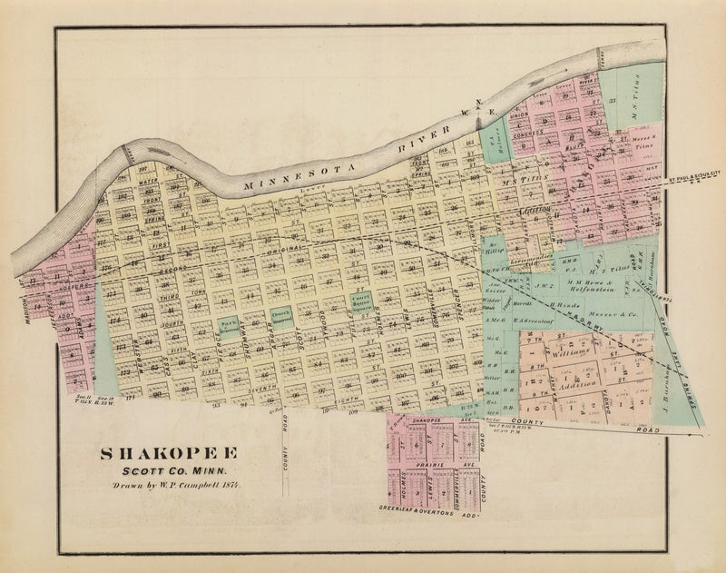 Size comparison using Vintage Map of Shakopee, Minnesota 1874