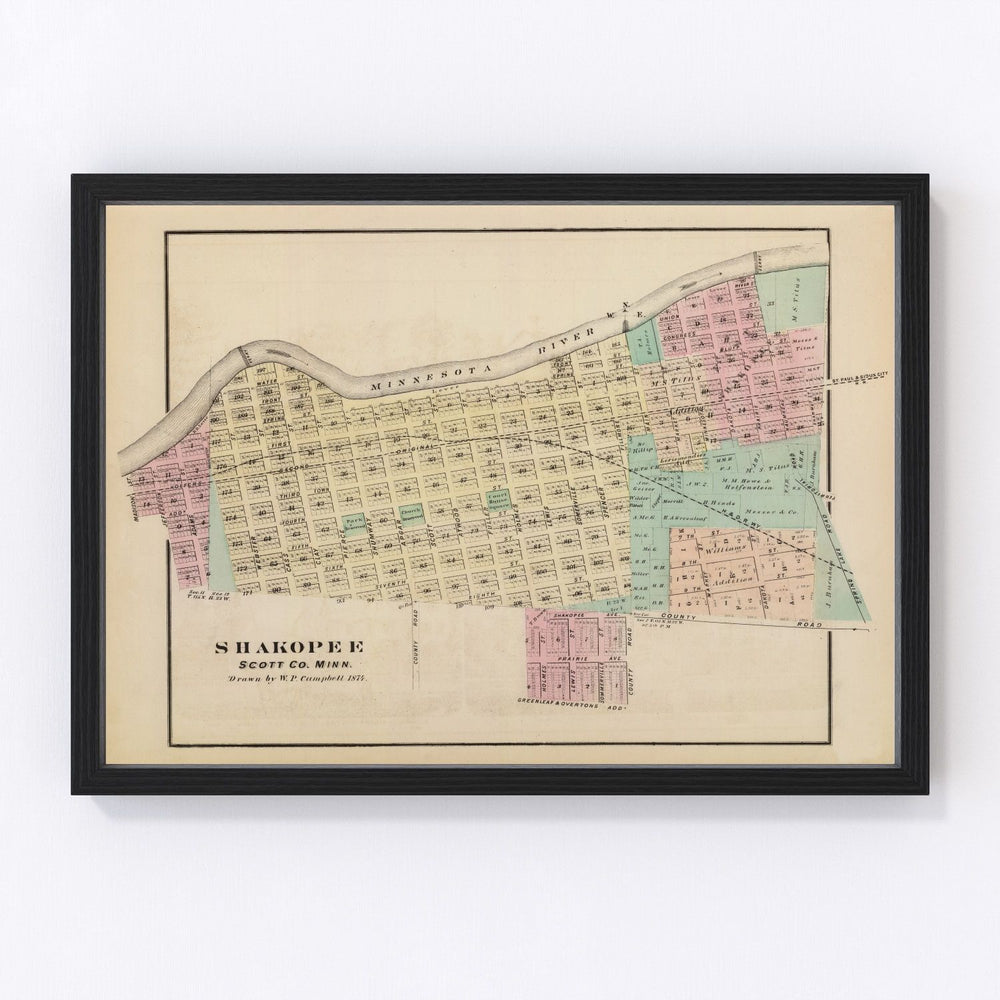 Shakopee Vintage Map 1874
