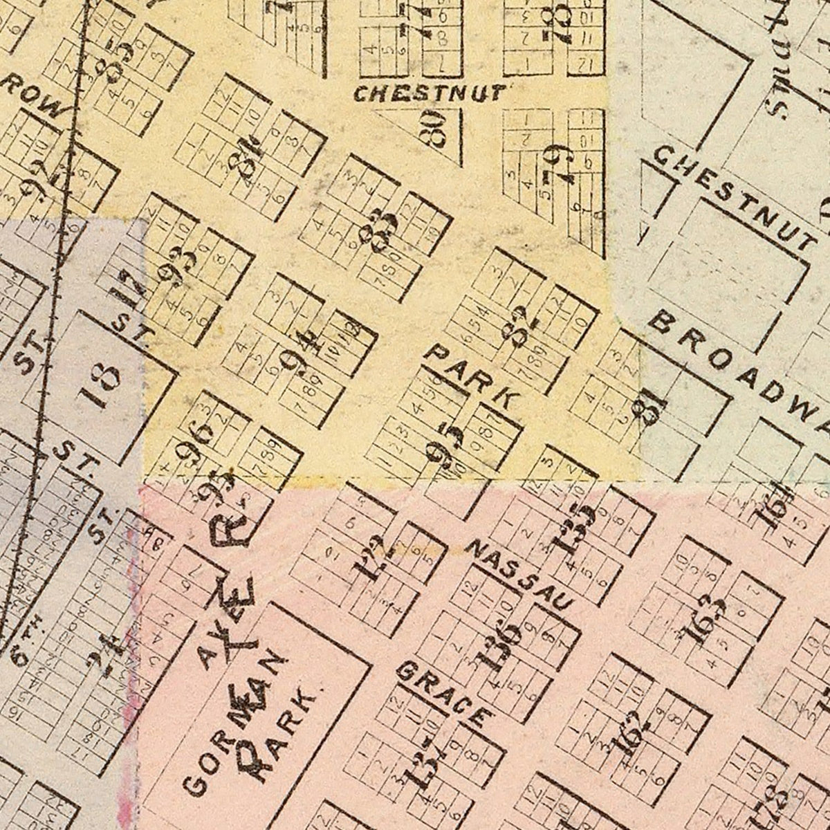 Restored historic details from the 1874 city map of Saint Peter, Minnesota