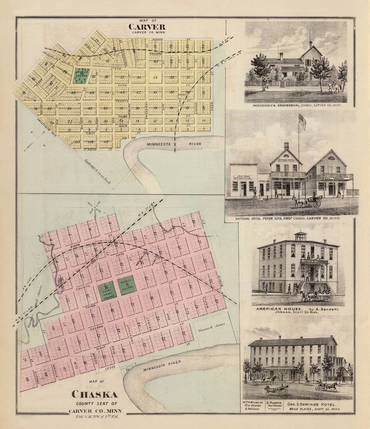 Preview of Vintage Map of Carver, Minnesota 1874
