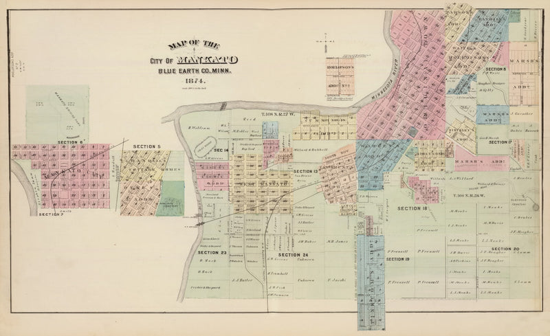 Size comparison using Vintage Map of Mankato, Minnesota 1874