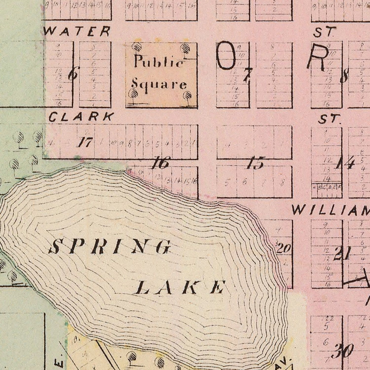 Restored historic details from the 1874 city map of Albert Lea, Minnesota