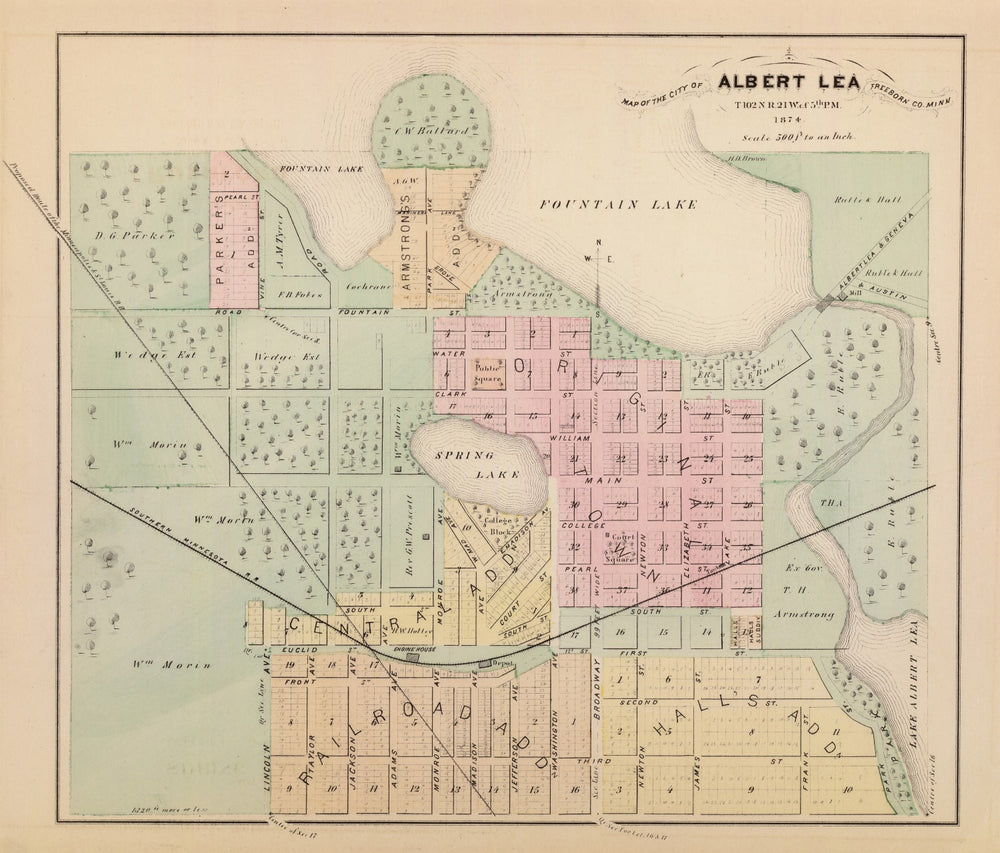 Vintage Map of Albert Lea, Minnesota 1874 print style example
