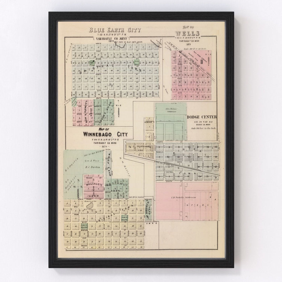Blue Earth Vintage Map 1874
