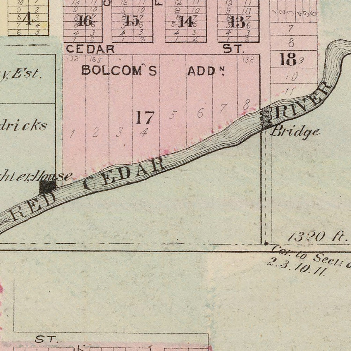 Restored historic details from the 1874 city map of Austin, Minnesota